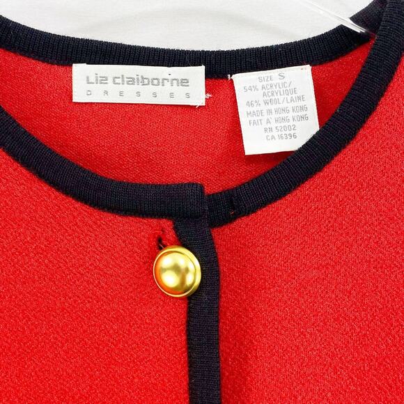 LIZ CLAIBORNE Red Wool Blend Gold Button Cardigan Sweater - Picture 3 of 8